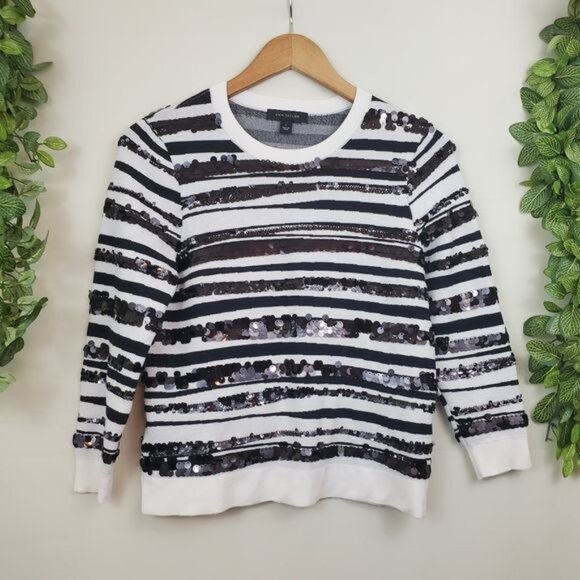 Ann Taylor Sequin Zebra Jacquard Pullover Sweater Blouse Small Stripe Long Sleev - Picture 5 of 10